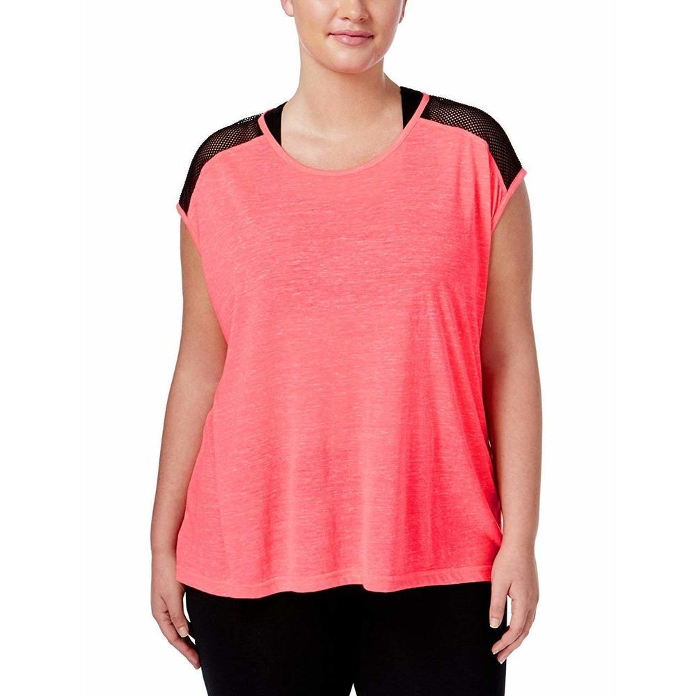 Material Girl Womens Activewear Plus Size Mesh Trim T-Shirt Size 1X
